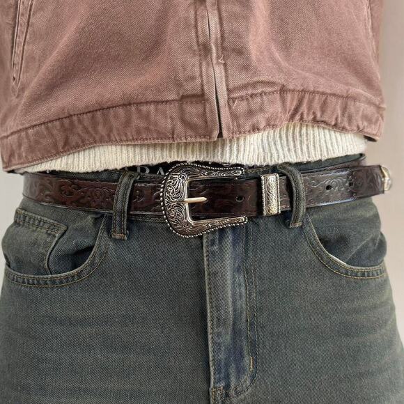 Other Accessories - y2k brown leather and silver western cowboy boho belt